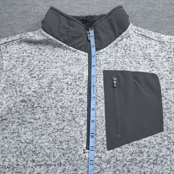Old River Mens Size L Gray Speckled Quarter Zip Fleece Pullover Sweater Pocket - Picture 13 of 13